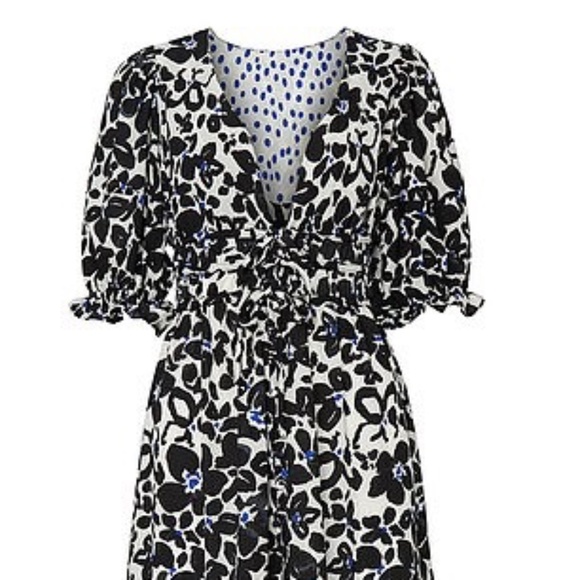 LOVE, WHIT by Whitney Port Dress - Black, White, Blue V-Neck Floral Puff Sleeve - Picture 4 of 5